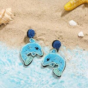 Blue Dolphin Beaded Earrings